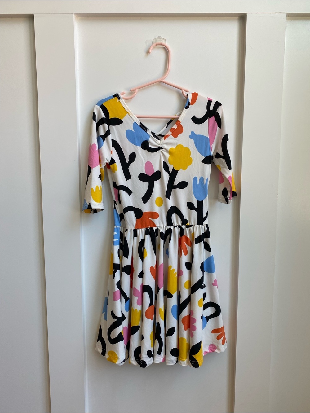 Dot Dot Smile White Skater Dress with Black, Yellow, Blue & Pink Prints
